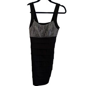 Enfocus Studio Y2K Elegant Black & Silver Metallic Sleeveless Bandage Dress Sz 8